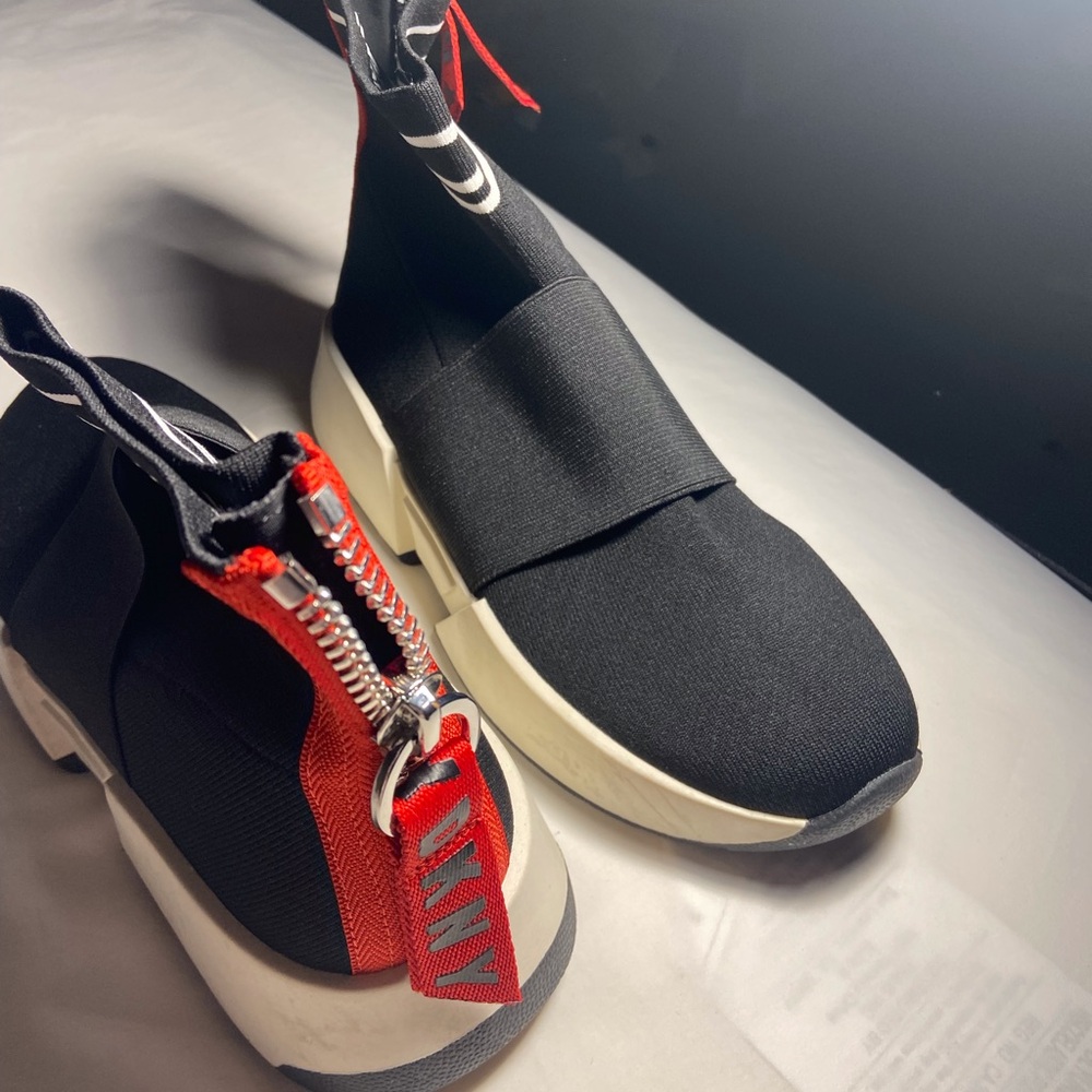 DKNY Black Sneakers with Red Zipper Detail